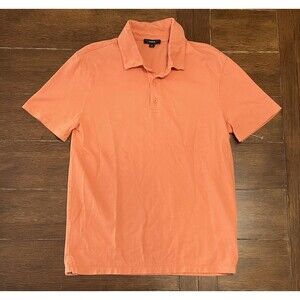 $125 Vince Men Regular-Fit Orange Cotton Garment Short-Sleeve Polo Shirt Sz S
